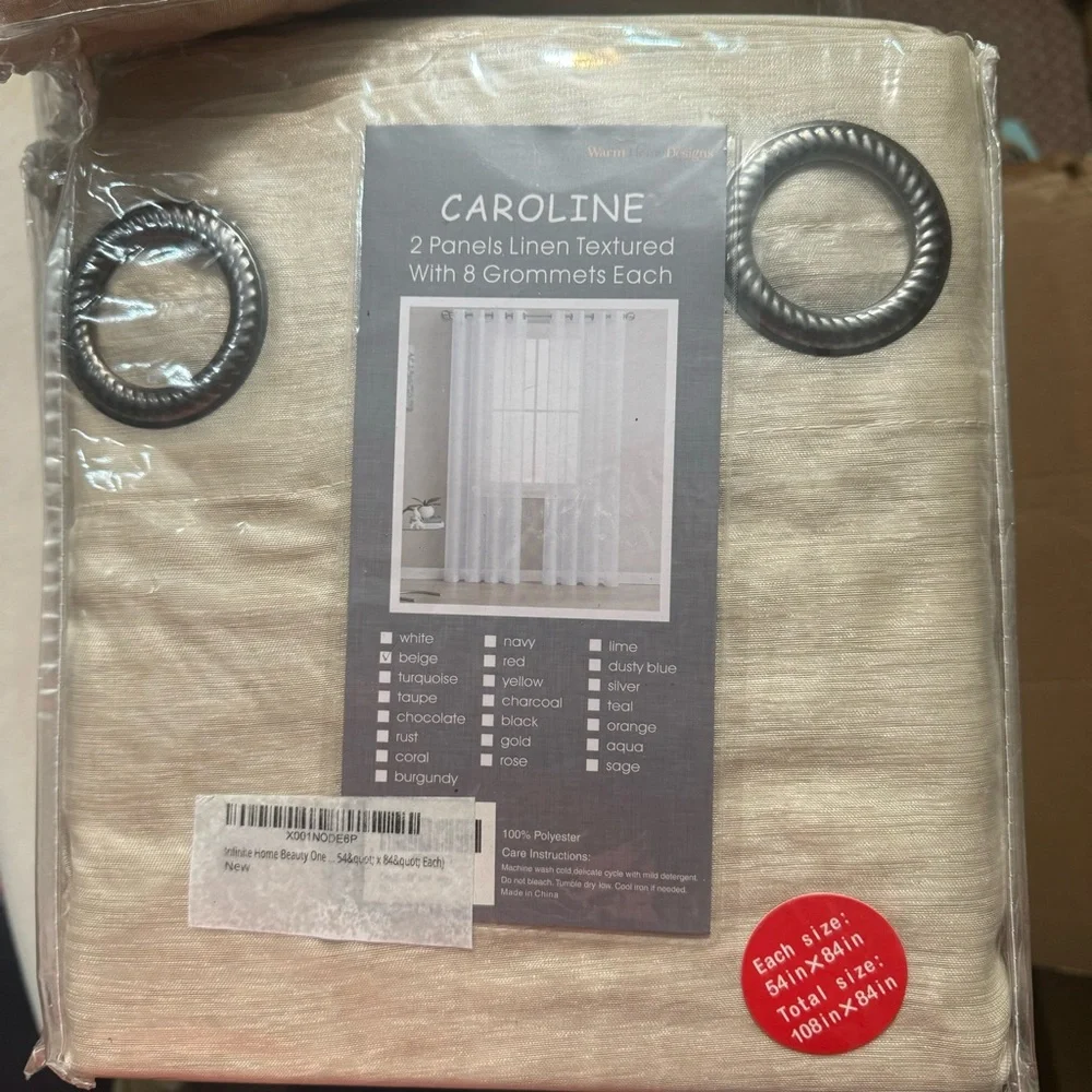 Caroline beige 2 panels linen textured with 8 grommets each